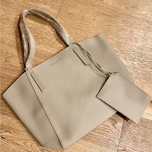 Donna Karan Pebbled Leather Tote in Light Beige with Matching Pouch